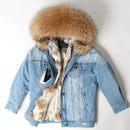 Jaqueta Parka Jeans Feminina com Forro Capuz Removível
