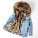 Jaqueta Parka Jeans Feminina com Forro Capuz Removível