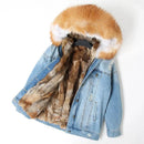 Jaqueta Parka Jeans Feminina com Forro Capuz Removível